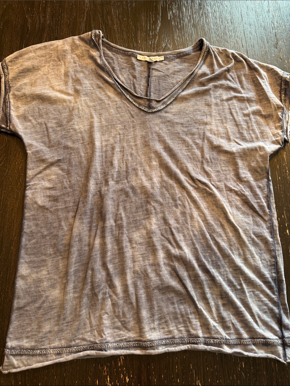 Tempo Paris Washed Gray V-Neck Tee 100% Cotton